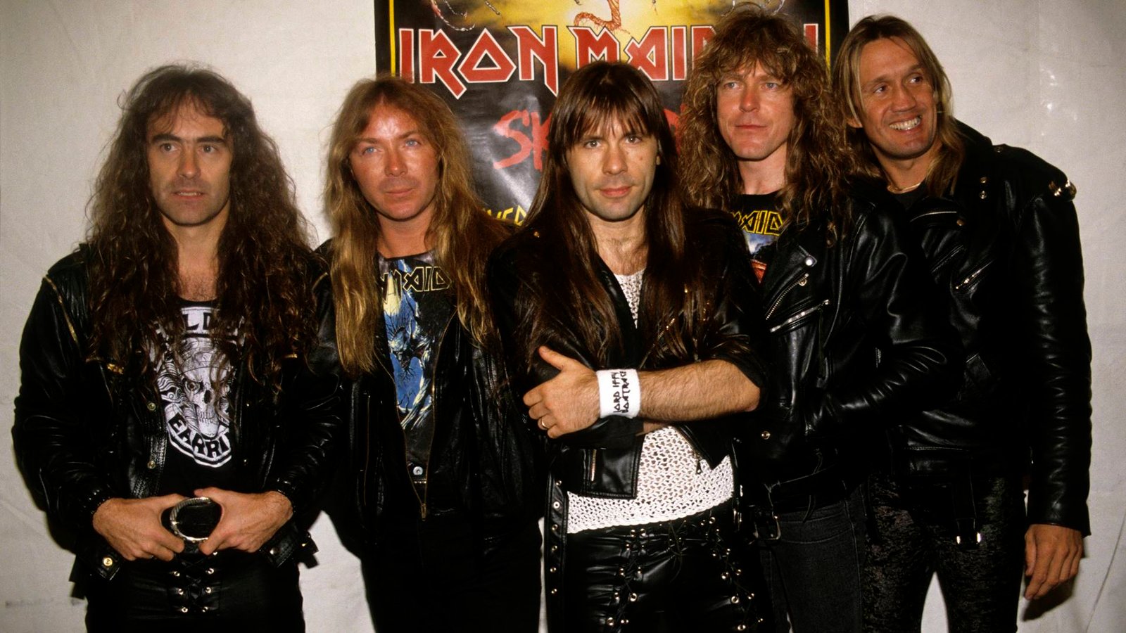 Iron Maiden em 1990 (E-D): Steve Harris, Dave Murray, Bruce Dickinson, Janick Gers e Nicko McBrain (Foto: Mick Hutson / Redferns via Getty Images)