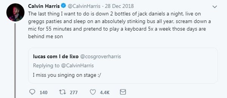 Calvin Harris explica o motivo de não cantar mais em shows