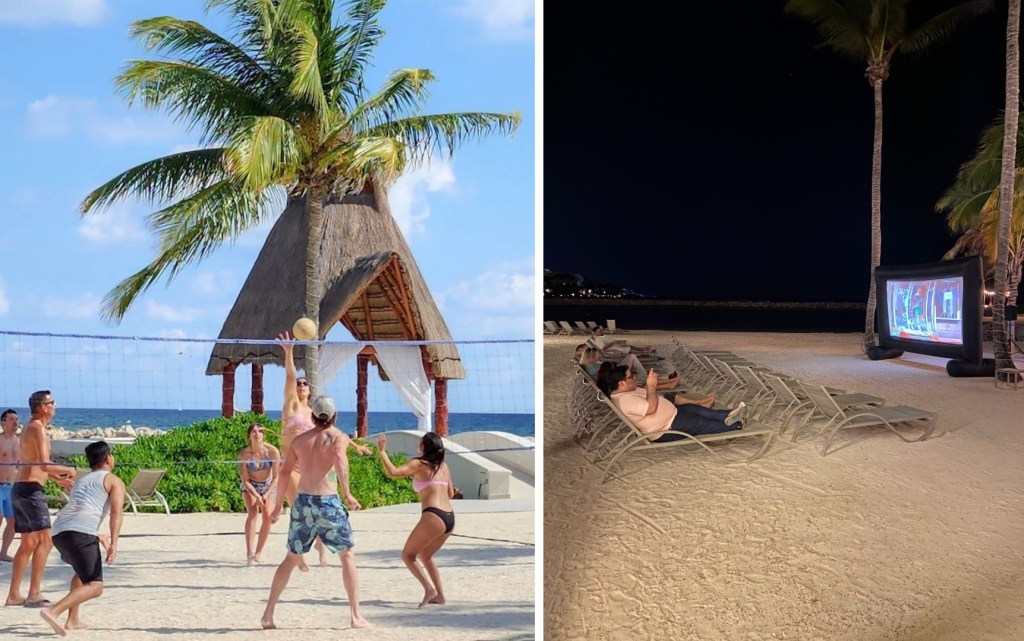 De dia, vôlei de areia. De noite, cineminha.